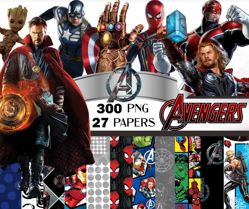 Avengers Clipart Bundle, Avengers Digital Paper, Avengers png